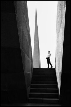 Person standing on stairs at Armenian Genocide Memorial