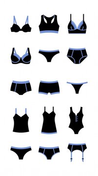 Set of black lingerie and underwear icons for fashion design