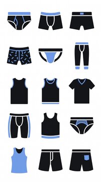 Set of black mens underwear and t-shirt icons