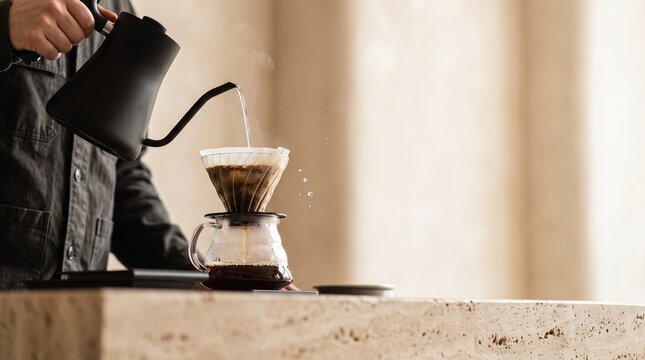Backlit silhouette of barista hands pouring milk into cold brew coffee with fluid swirl