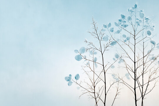 Minimalist Winter Botanical Shadows on Frosted Glass Background
