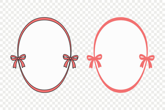 Round Decorative Frame Set, Vector Illustration. Oval Ornate Frame with Small Ribbon Bows. Vintage Frame Border for Wedding Invitation. Greeting Card, Label, Monogram, Text, Baby Shower