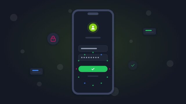 User Sign In App Interface Animation, Account Login Concept in Lime on Dark Background