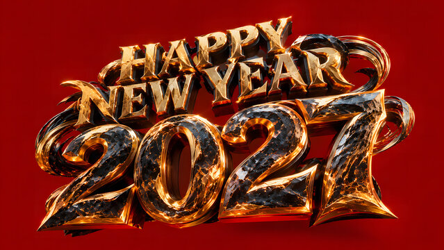 Happy New Year 2027 3D Typography Graphic, Happy New Year 2027 3D Text Design, Seasonal Greeting Illustration