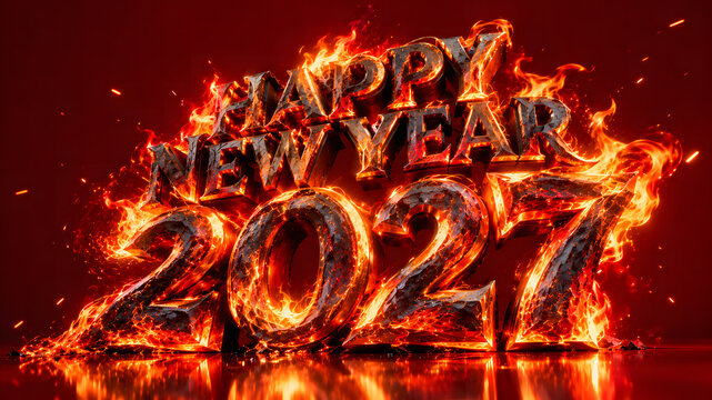 Happy New Year 2027 3D Typography Graphic, Happy New Year 2027 3D Text Design, Seasonal Greeting Illustration