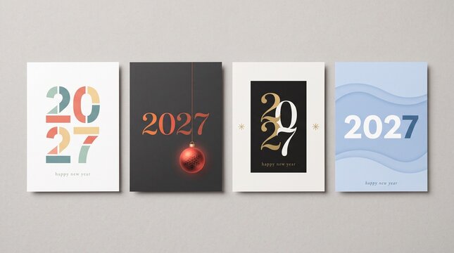 Happy new year 2027 greeting card designs with colorful styles