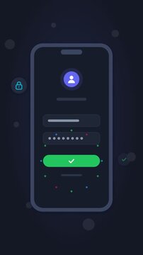 User Sign In App Interface Animation, Account Login Concept in Light Blue on Dark Background, Vertical 9:16