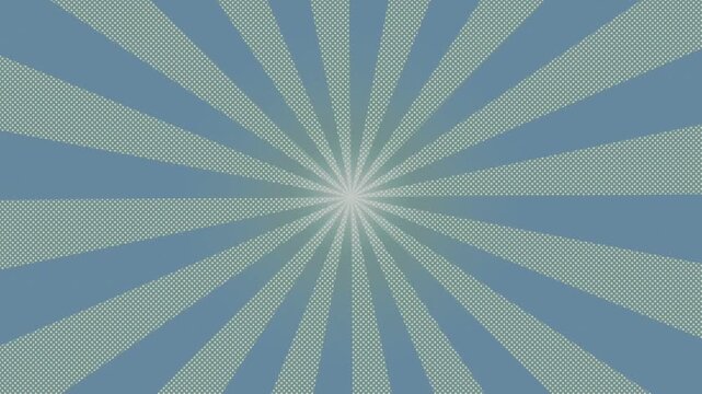 Retro blue sunburst pattern features multiple starburst rays with a textured dotted finish. light cream rays rotate against a solid blue background.