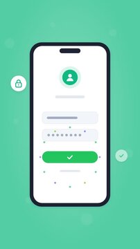 Smartphone Login Authentication Animation, Password and Access Granted on Teal Background, Vertical 9:16