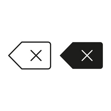 Two vector arrow icons with a cross symbol for delete or backspace function design on white background