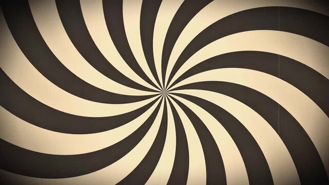 Retro rotating sunburst with black and cream rays. this vintage starburst background creates a hypnotic swirling effect. it is a classic motion video.