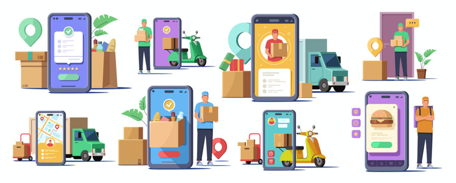 Mobile delivery service technology with courier and vehicles
