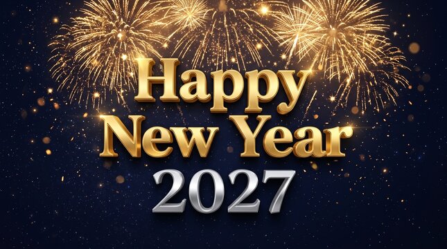 Happy new year 2027 celebration with golden fireworks display