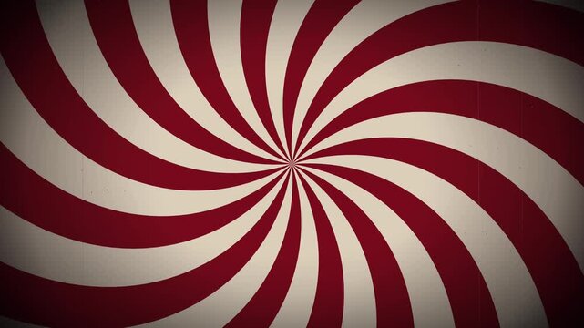 Retro rotating sunburst with maroon and cream swirl patterns create a vintage starburst effect. this motion background features hypnotic rays.