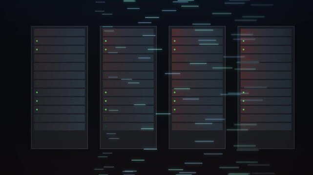 Futuristic server room data center background with digital motion graphics and fast network connection processing online cloud storage information stream