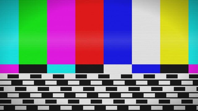 Please stand by retro tv color bars on television screen with no signal broadcast. 4k video