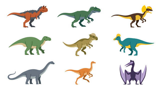 Prehistoric dinosaur side profile illustrations.