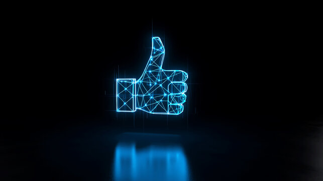 Modern glowing digital like thumb up icon against transparent background