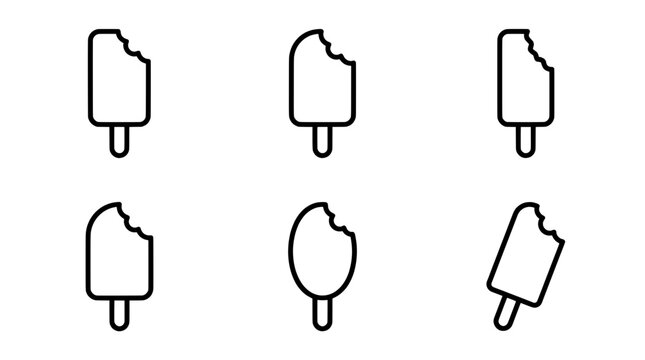 Ice cream line icons set with rectangular and oval popsicles for app and web