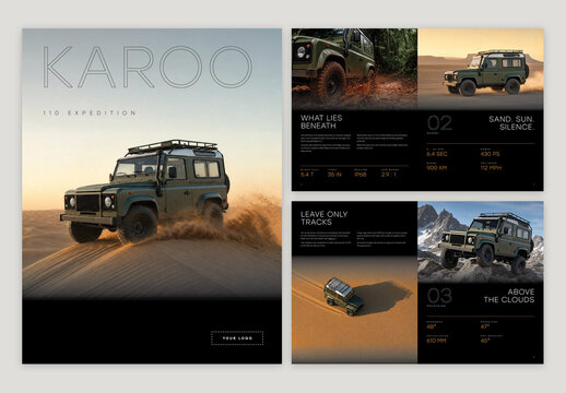 Automotive Brochure Template, Car Dealership Catalog & SUV Sales Booklet with Vehicle Specifications, Minimalist Product Showcase