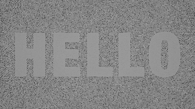 "HELLO" text reveals on dot pattern abstract background animation