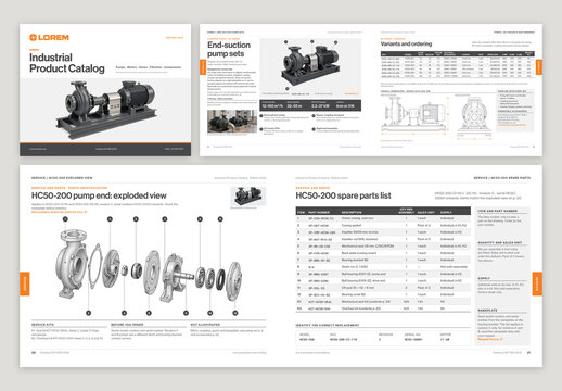 Equipment Product Catalog Template, Industrial Machinery & Parts Catalogue Brochure with Technical Specifications
