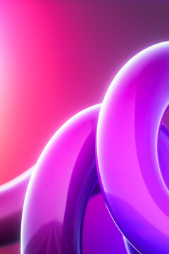 Closeup 3D glossy lavender loops with luminous pink and purple gradient reflections
