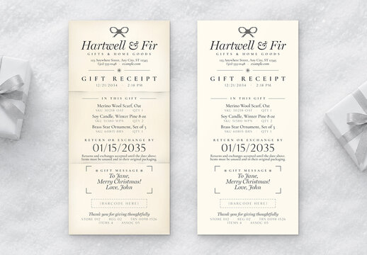 Vintage Gift Receipt Template for Retail Stores & Boutiques, Printable Sales Slip with Gift Message & Return Policy