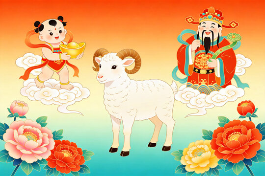 God of Wealth and Zodiac Sheep