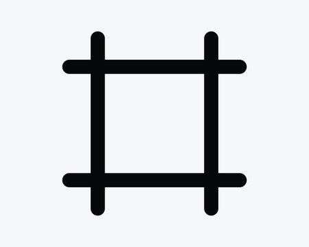 Grid guides vector icon in black line style with crossing lines representing hashtag layout alignment and design tool