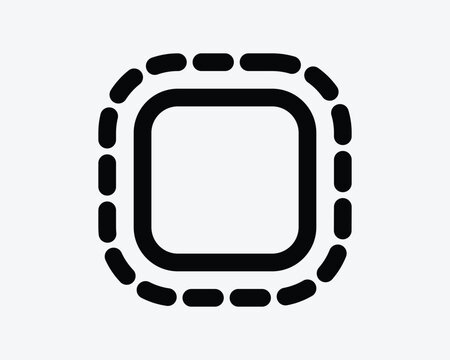 Rounded square with dashed outline vector icon in black style representing selection border offset path stroke and design tool