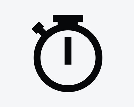 Stopwatch vector icon in black solid style with crown button and clock hand representing timer countdown speed and time tracking