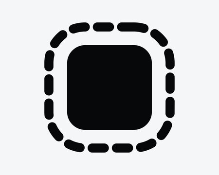 Solid rounded square with dashed outline vector icon in black style representing selection border offset path and design tool