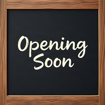 Opening Soon local business banner on rustic chalkboard and wood frame