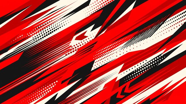 Red and black abstract racing stripes with geometric shapes