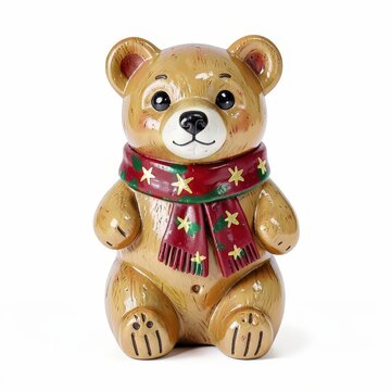 Handpainted resin bear cub ornament with festive scarf, weatherproof outdoor christmas tree decoration, cute holiday animal accessory
