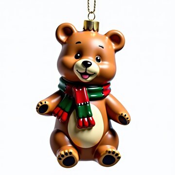 Handpainted resin bear cub ornament with festive scarf, weatherproof for outdoor christmas tree decoration, holiday decor