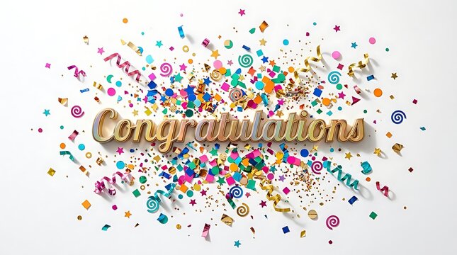 Colorful celebration confetti background with congratulations text for party and festive designs