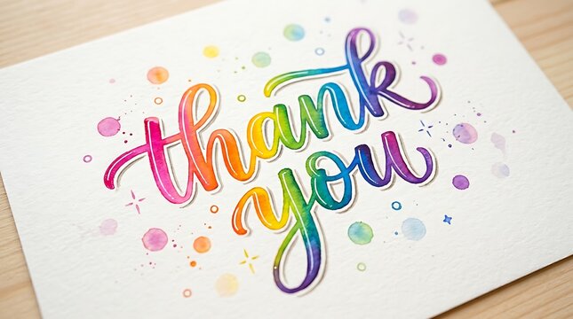 Colorful Thank You Message Handwritten Style Design Card with Watercolor Dots Background