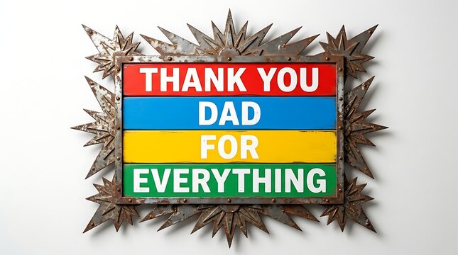 Colorful Thank You Message Sign Framed With Spiked Metal Border For Fathers Day Celebration