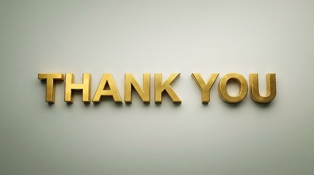 Elegant Gold 3D Letters Spelling Thank You Message Against Light Gray Wall Background