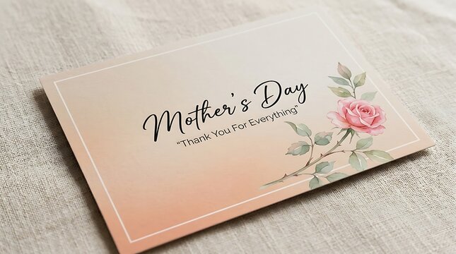 Mothers Day Greeting Card Featuring Pink Rose Illustration And Heartfelt Thank You Message