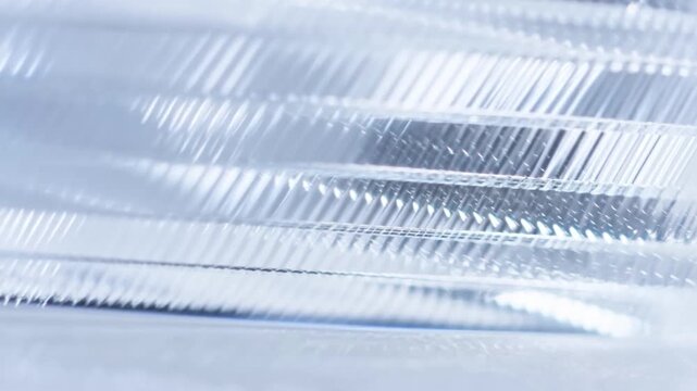 Translucent Ribbed Glass Surface with Repeating Lines in a Cool Abstract CloseUp