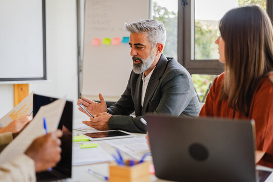 Businesspeople are discussing work