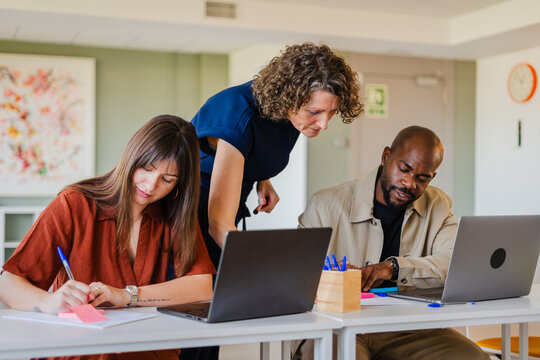 Employees take an exam