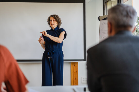 Woman is making a presentation