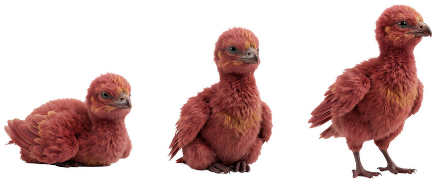 Baby phoenix set showing three growth poses isolated on transparent background