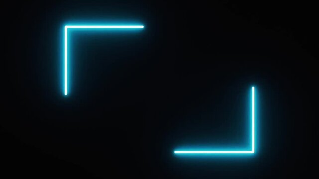 Glowing blue neon corner brackets frame animation on a dark black background for digital video overlay