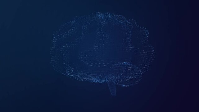 Digital representation of a human brain made of glowing blue particles on a dark background