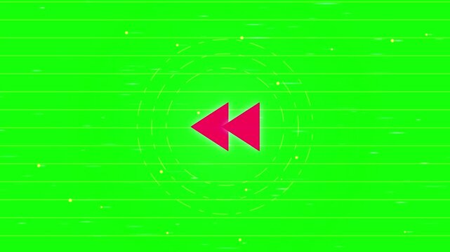 Fast rewind media control icon animation with dynamic motion lines on green screen background